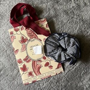 Sézane Limited Edition Navy Blue Gingham  Hair Scrunchie w/ Gift Bag Chic 🇫🇷 NEW